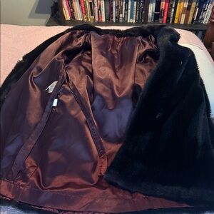 Elegant Black Vintage Faux Fur Coat with Brown Lining